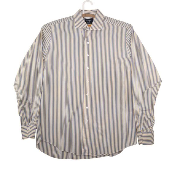 Drake’s London Easyday Men's Oxford Button Down Yellow Striped Poplin Shirt 17.5